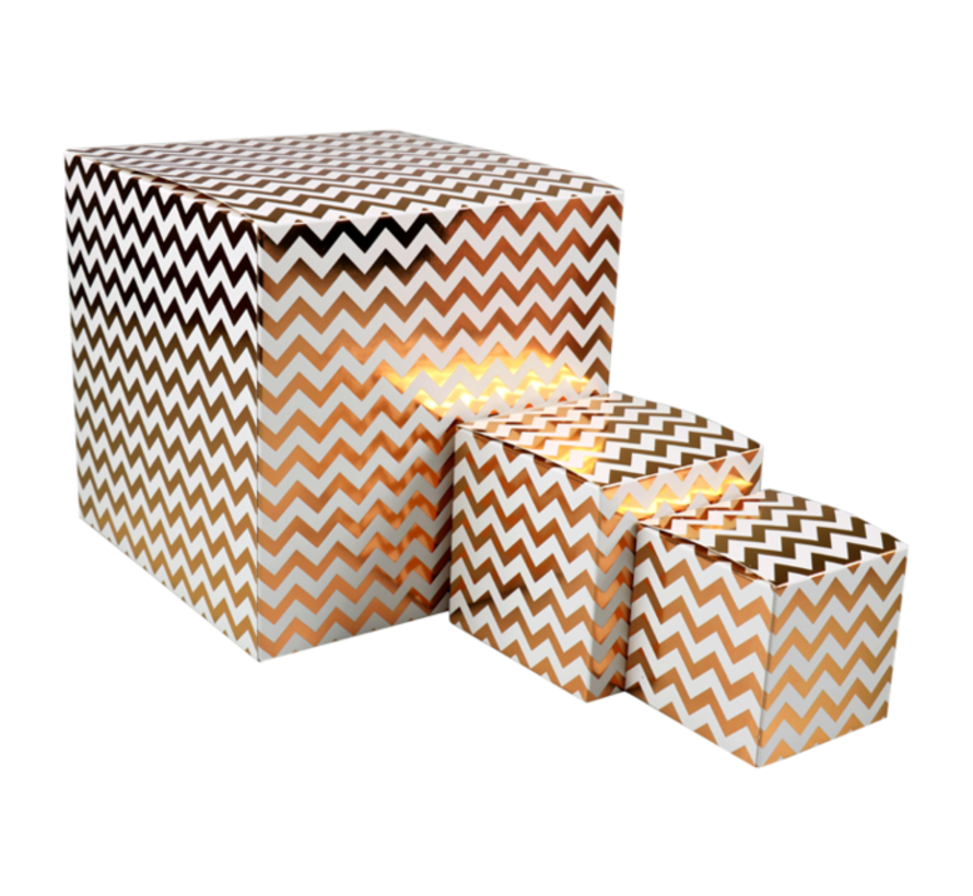 Boîte cadeau - Chevron - 8x8x8cm - blanc/or - 25 pièces