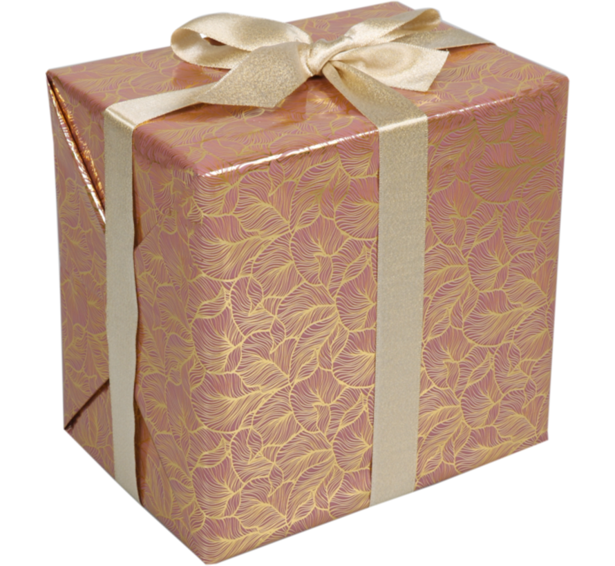 Papier cadeau - 30cmx200m - Feuilles - rose/doré