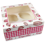 Specipack Boîte à gâteaux - Pour 4 pièces - 170x170x80mm - blanc/rose - 100 pièces