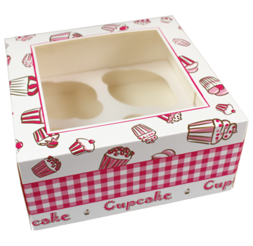 Specipack Boîte à gâteaux - Pour 4 pièces - 170x170x80mm - blanc/rose - 100 pièces