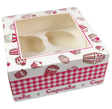 Specipack Cupcake doos - Voor 4 stuks - 170x170x80mm - wit/roze - 100 stuks