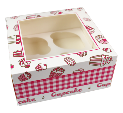 Specipack Boîte à gâteaux - Pour 4 pièces - 170x170x80mm - blanc/rose - 100 pièces