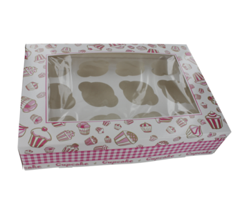 Specipack Boîte à cupcakes - pour 12 pièces - 360x250x80mm - blanc/rose - 100 pièces