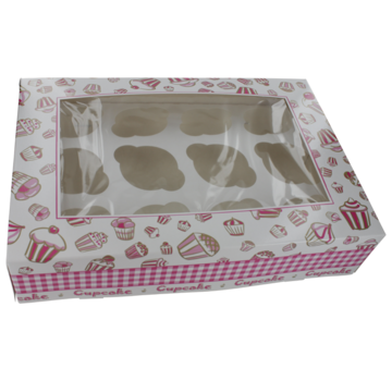 Specipack Boîte à cupcakes - pour 12 pièces - 360x250x80mm - blanc/rose - 100 pièces