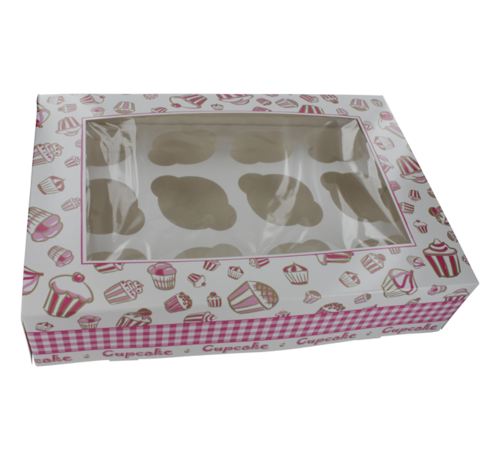 Specipack Boîte à cupcakes - pour 12 pièces - 360x250x80mm - blanc/rose - 100 pièces