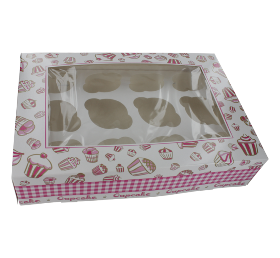 Boîte à cupcakes - pour 12 pièces - 360x250x80mm - blanc/rose - 100 pièces
