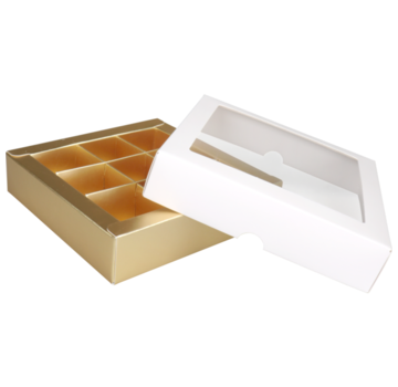 Specipack Boîte à bonbons - 9 compartiments - 105x105x30mm - blanc/or - 25 pièces