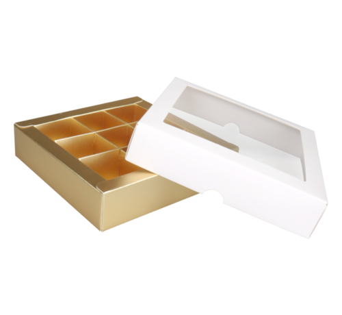 Specipack Bonbondoosje - 9-vakjes - 105x105x30mm - wit/goud - 25 stuks