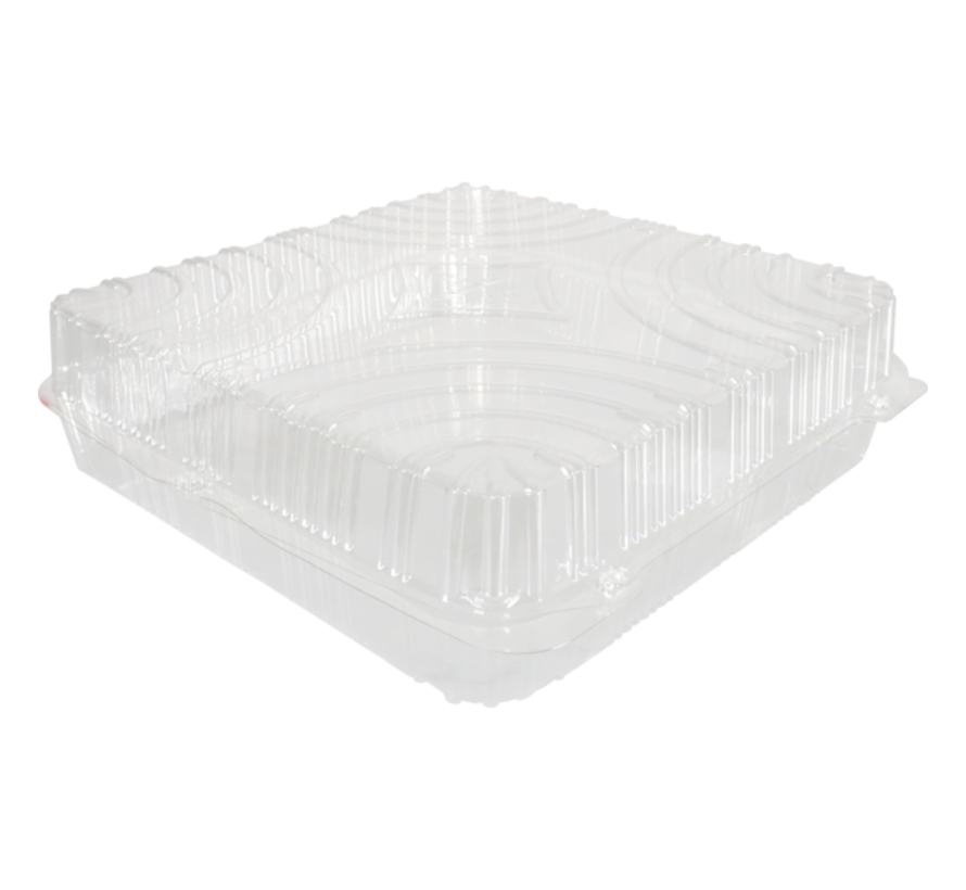 Boîte à gâteaux transparente - 275x275x80mm - avec couvercle à rabat fixe - 110 pièces