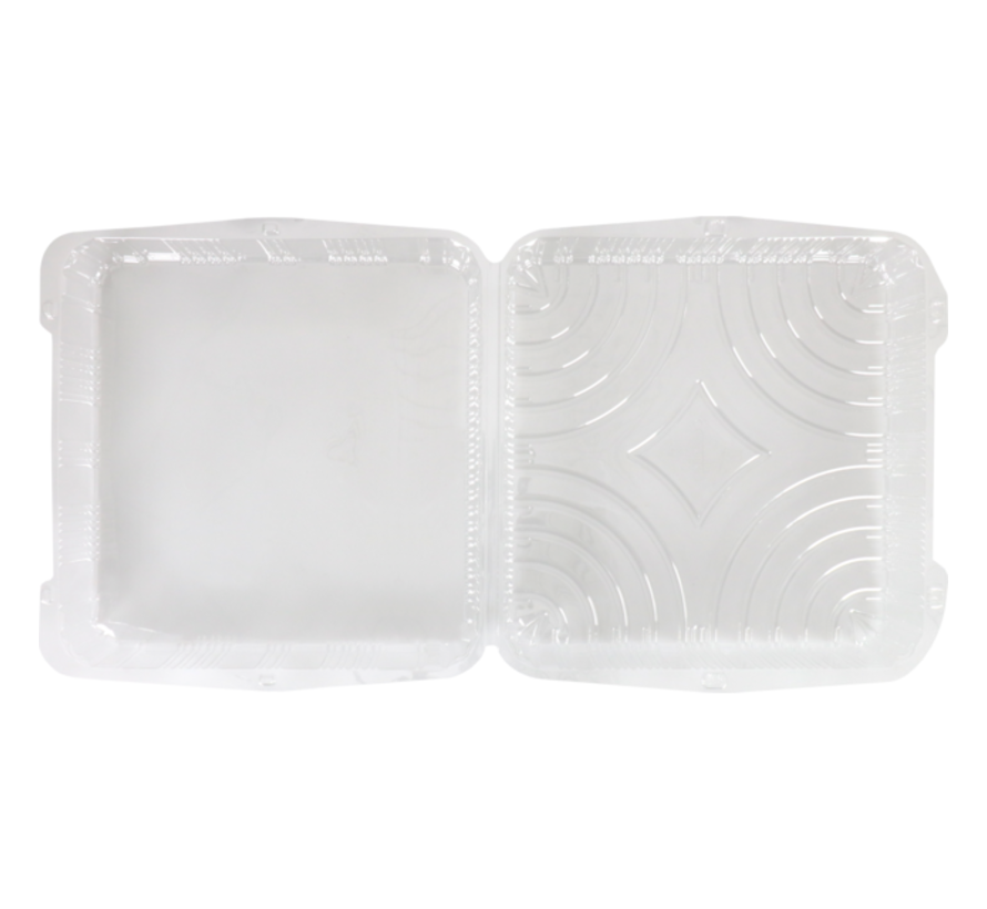 Boîte à gâteaux transparente - 275x275x80mm - avec couvercle à rabat fixe - 110 pièces