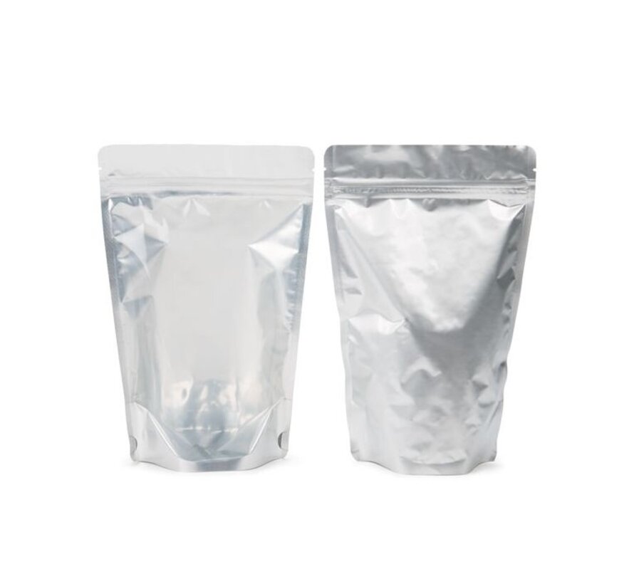Sachets debout transparents avec dos métallisé - 1 800 ml - PET / METPET / CPP - Carton de 250 pièces