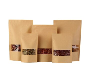 Specipack Stand up pouches kraft - avec fenêtre - 1000ml - 180x225mm - 200 pièces