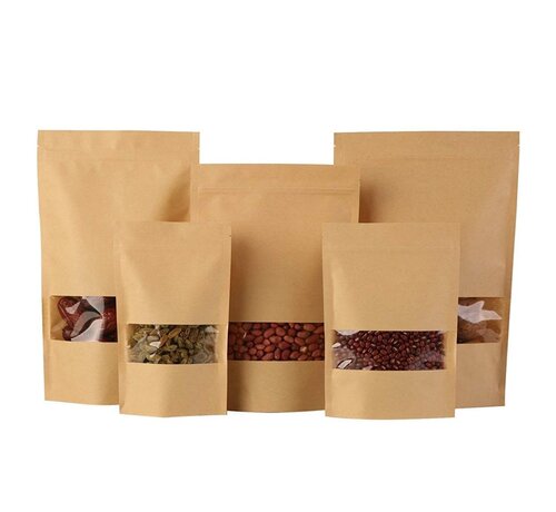 Specipack Stand up pouches kraft - avec fenêtre - 1000ml - 180x225mm - 200 pièces