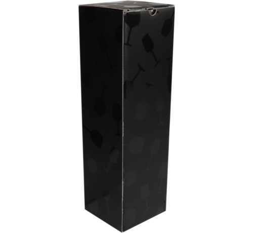 Boîtes à bouteilles en carton noir 95x95x330mm - Impression des verres à vin - Emballage de 25 boîtes