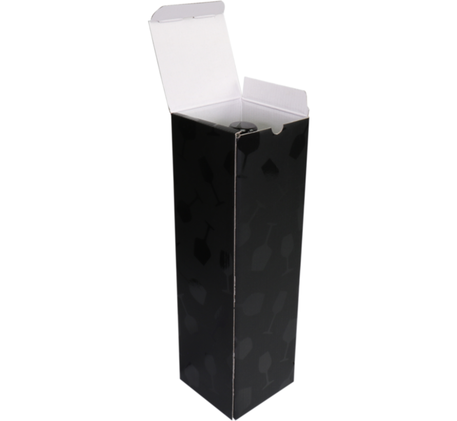 Boîtes à bouteilles en carton noir 95x95x330mm - Impression des verres à vin - Emballage de 25 boîtes
