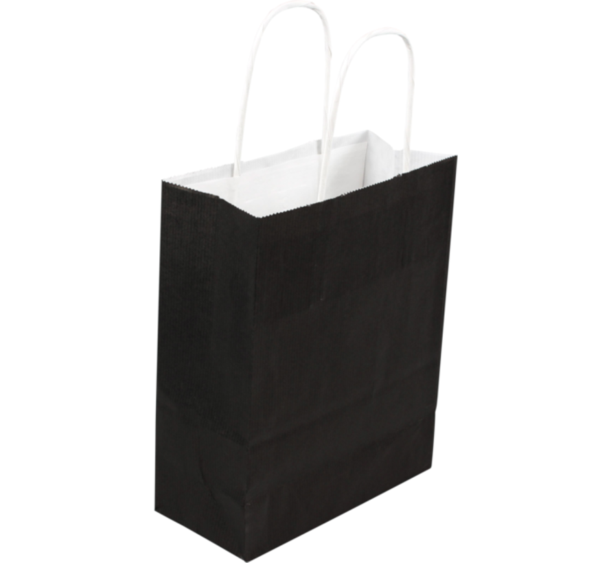 Sac en papier noir - cordon torsadé - 18 x 8 x 22 cm - 100 pièces