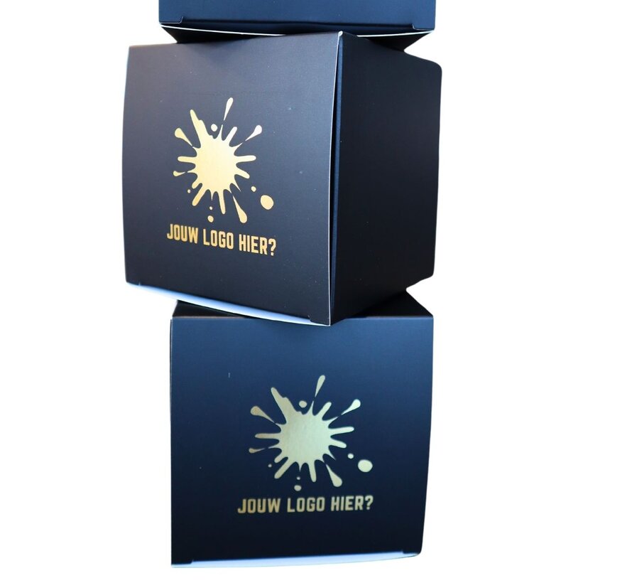 Boîte cadeau noire cube avec impression en feuille - 10x10x10cm - 25 pièces avec feuille d'or