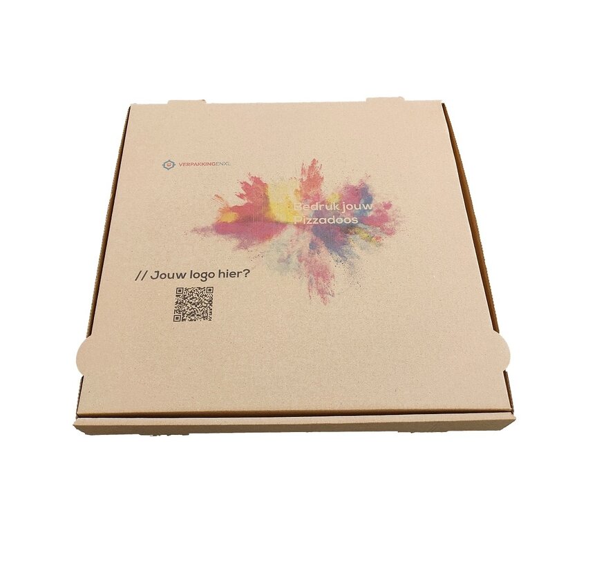 Pizzadoos en carton ondulé brun imprimé avec votre propre design - 33x33x4,5cm - Paquet de 100 pièces