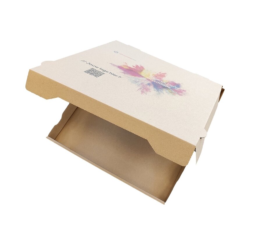 Pizzadoos en carton ondulé brun imprimé avec votre propre design - 33x33x4,5cm - Paquet de 100 pièces