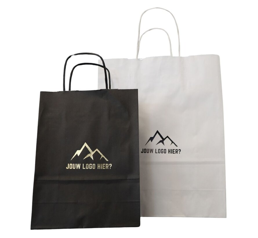 Sac en papier noir imprimé avec impression sur feuille - 26 x 12 x 35 cm - Feuille d'or - Boîte de 100 sacs
