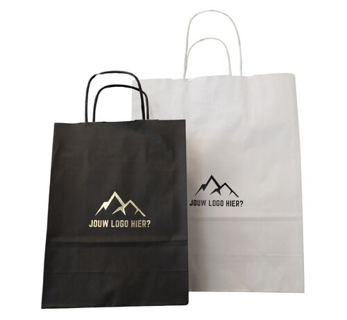 Sac en papier noir imprimé avec impression sur feuille - 18 x 8 x 22 cm - Feuille d'or - Boîte de 100 pièces