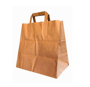 Papieren tasjes bruin - 26 x 17 x 26 cm - Platte handgreep - 250 stuks