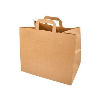 Sacs en papier marron - 32 x 16 x 28 cm - Poignée plate - 250 pièces