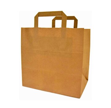 Papieren tasjes bruin - 32 x 16 x 44 cm - Platte handgreep - 250 stuks