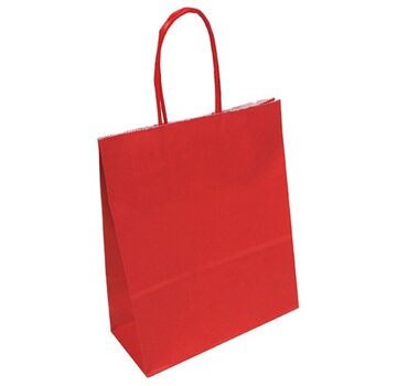 Papieren tasjes rood - 22 x 10 x 31 cm - Gedraaid koord - 250 stuks