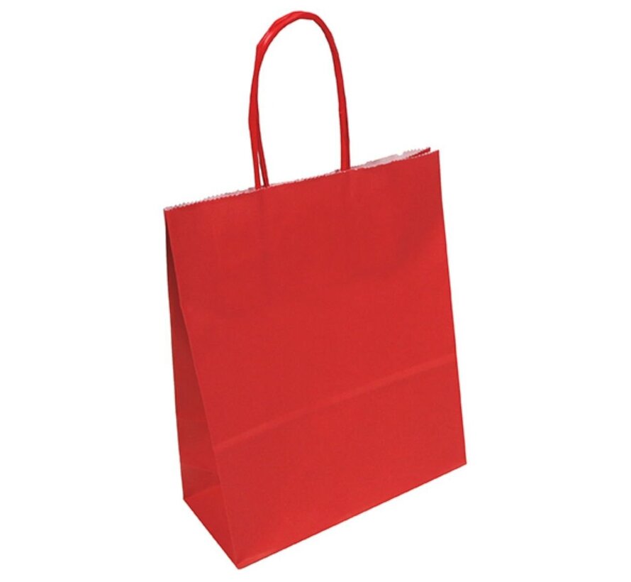 Papieren tasjes rood - 32 x 12 x 41 cm - Gedraaid koord - 200 stuks