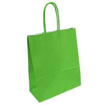Papieren tasjes groen - 18 x 8 x 22 cm - Gedraaid koord - 300 stuks