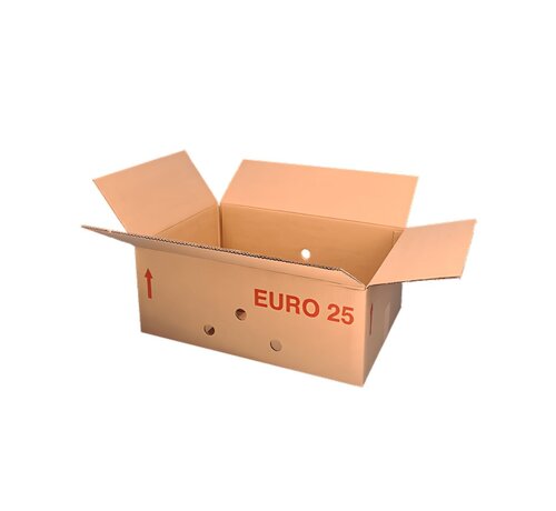 Boîte Euro complète 25 - 60 x 40 x 25 cm - Double vague - Avec poignées - Avec trous