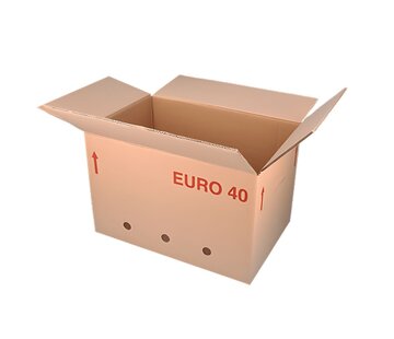 Boîte Euro complète 40 - 60 x 40 x 40 cm - Double vague - Avec poignées - Avec trous