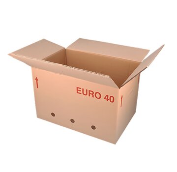 Boîte Euro complète 40 - 60 x 40 x 40 cm - Double vague - Avec poignées - Avec trous