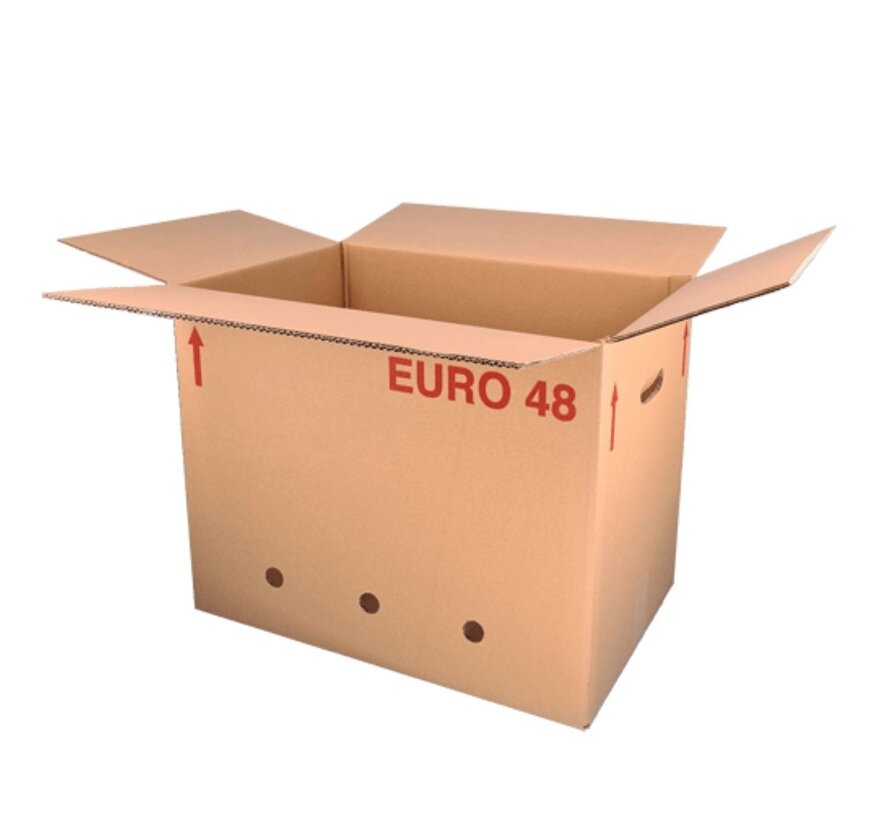Boîte Euro entière 48 - 60 x 40 x 48 cm - Double vague - Avec poignées - Avec trous