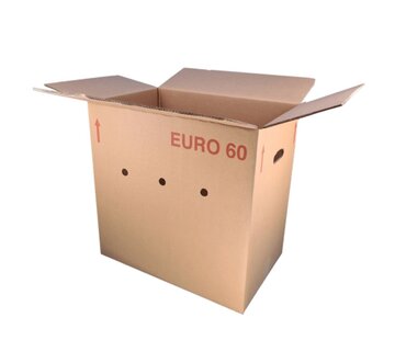 Boîte Euro complète 60 - 60 x 40 x 60 cm - Double vague - Avec poignées - Avec trous