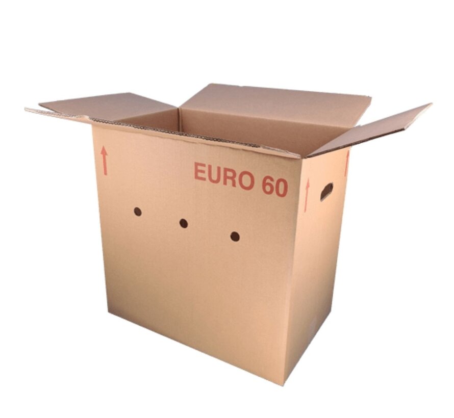 Boîte Euro complète 60 - 60 x 40 x 60 cm - Double vague - Avec poignées - Avec trous
