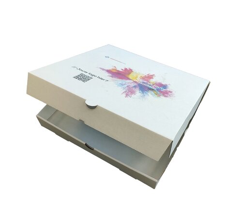 Specipack Boîte à pizza en carton ondulé blanc imprimée avec votre propre design - 33x33x4,5cm - Paquet de 100 pièces