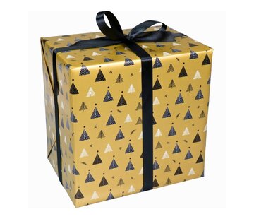 Cadeaupapier Toonbankrol - 200m x 50cm - 80gr/m² - Christmas Trees - Goud/Zwart