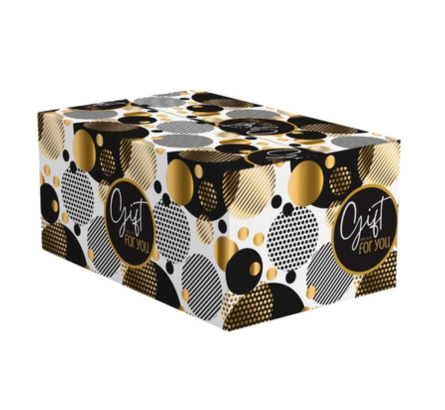Boîtes cadeaux Bubbles - blanc, noir et or - 390 x 290 x 126 mm - paquet de 15 boîtes