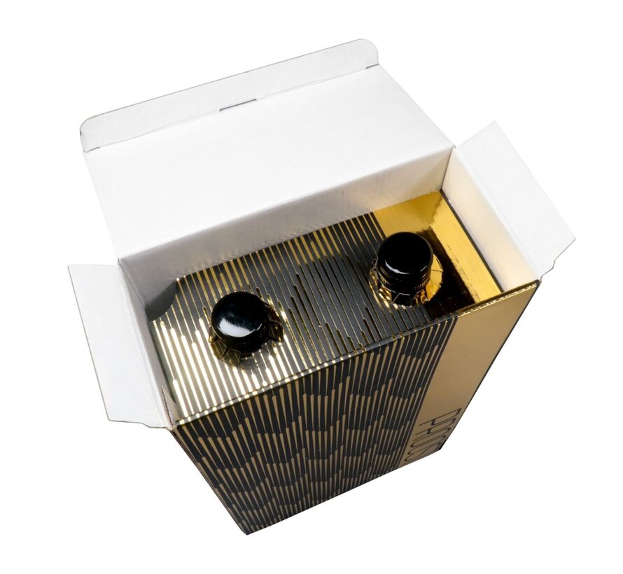 Luxe wijndoos voor 2 flessen - Zwart/goud - Karton/PE - 190x95x330mm - Pak met 10 dozen