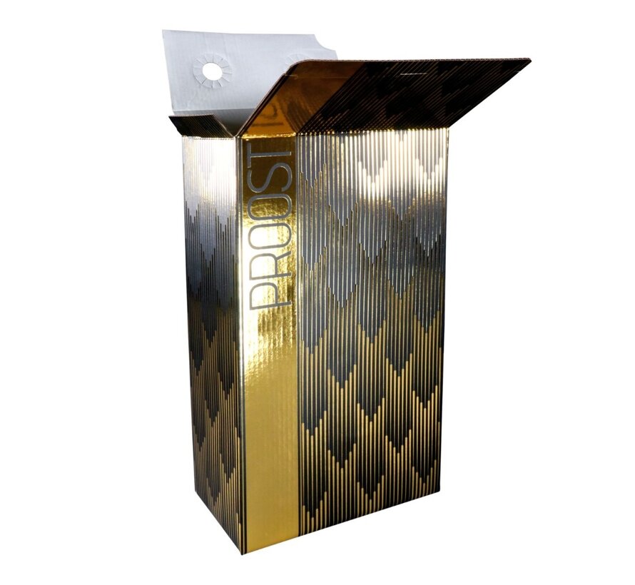 Luxe wijndoos voor 2 flessen - Zwart/goud - Karton/PE - 190x95x330mm - Pak met 10 dozen