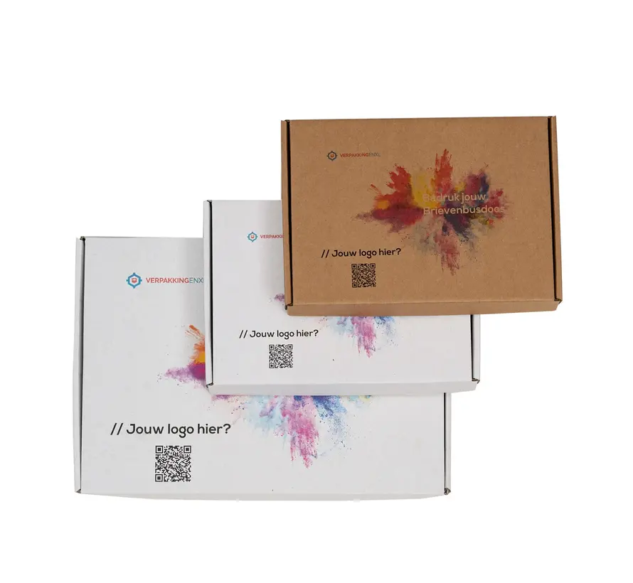 Boîte aux lettres en carton ondulé E-corrugated printed 350 x 225 x 30 mm XL White - Lot de 100 boîtes aux lettres imprimées avec votre propre design