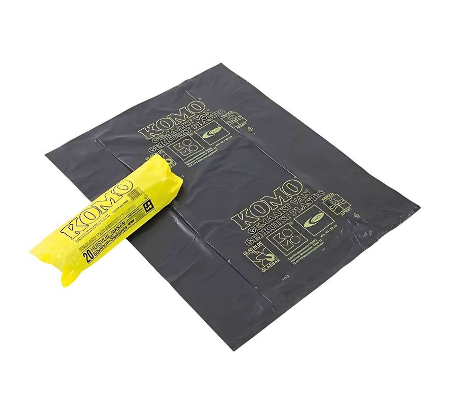 Sacs à déchets KOMO 60 litres gris - 60 x 80 cm - Boîte de 20 rouleaux - 400 pièces au total