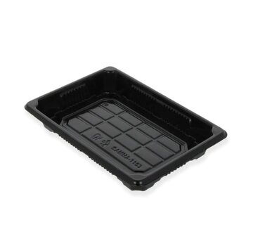 Plateau à sushi noir PS – 185 x 133 x 22 mm – Boîte de 600 pièces