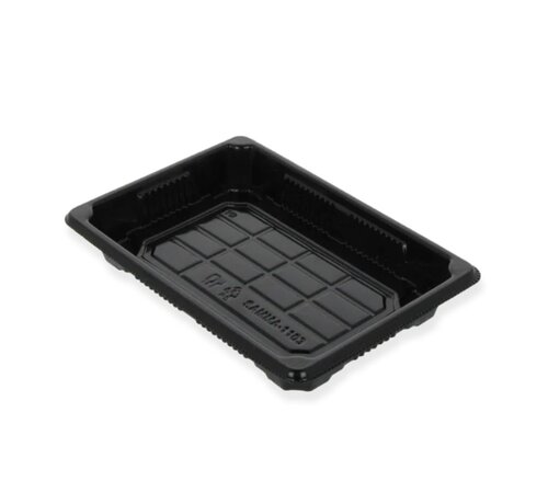 Plateau à sushi noir PS – 185 x 133 x 22 mm – Boîte de 600 pièces