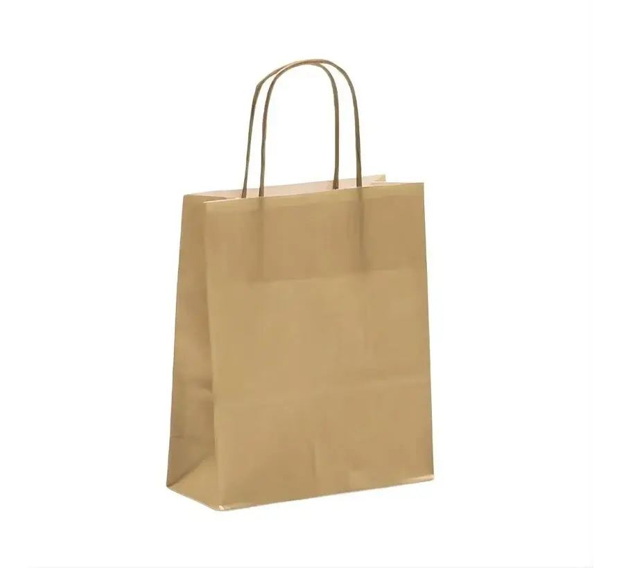 Sac en papier 18 x 8 x 22 - Brun avec anses torsadées - Carton de 250 sacs