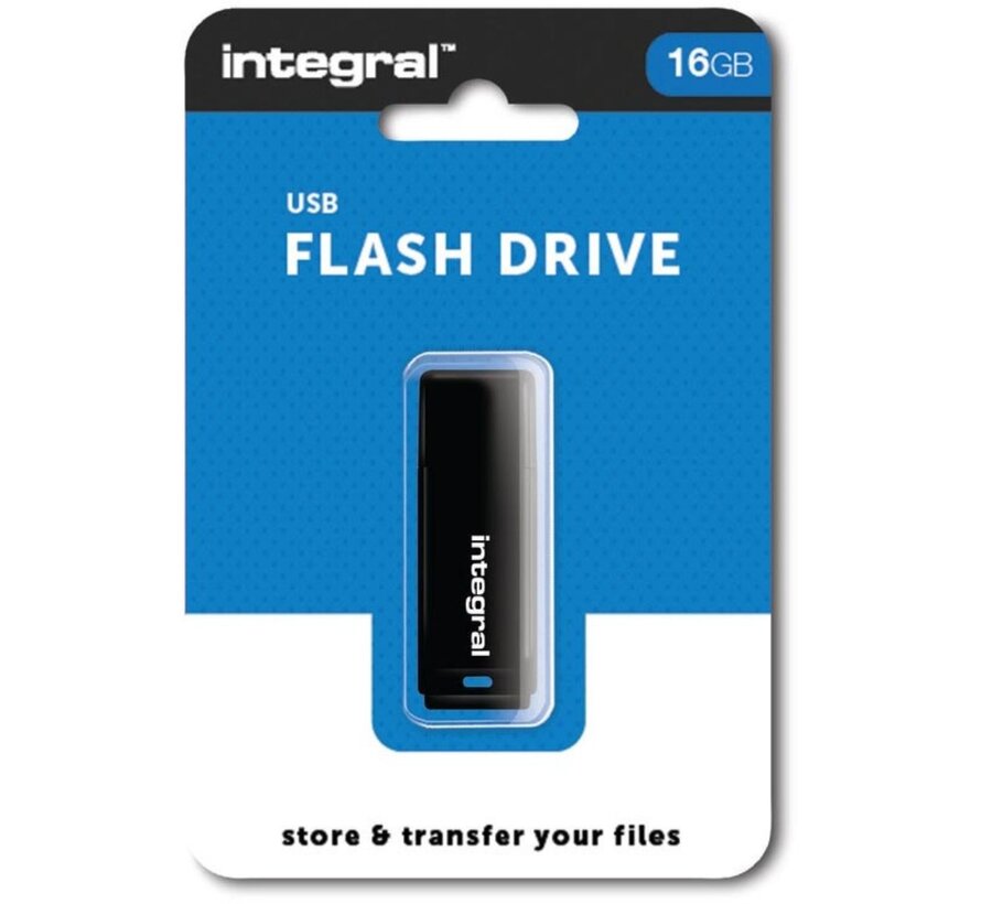Integral USB 2.0-stick 16GB - zwart - per stuk