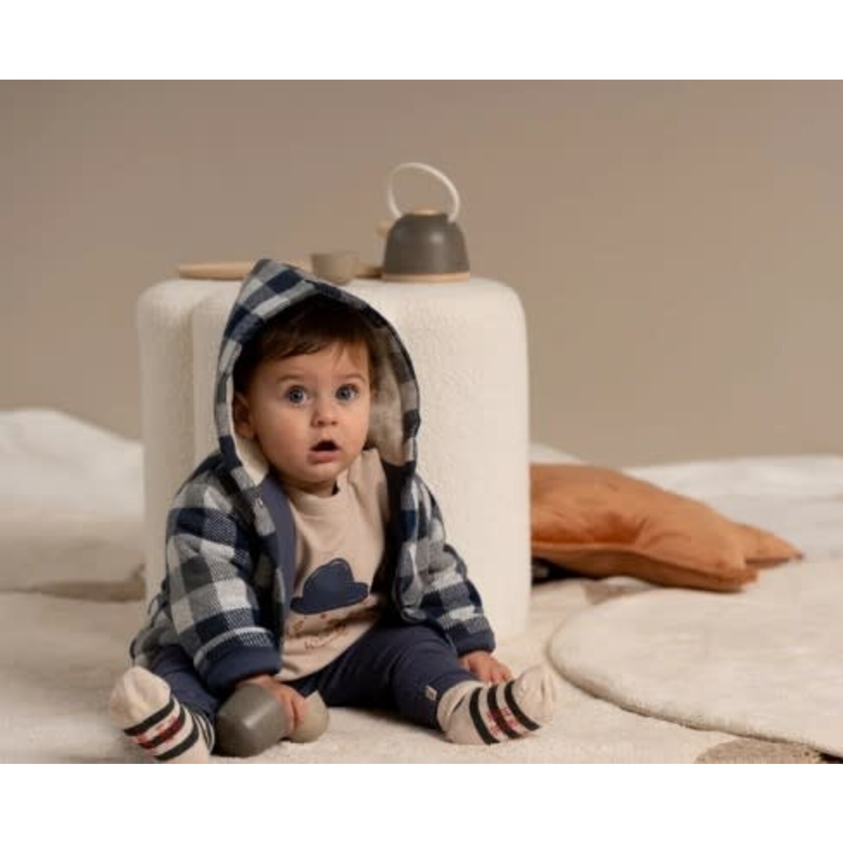 House of Jamie House of Jamie - Baby Hoodie Jacket: Blue Check