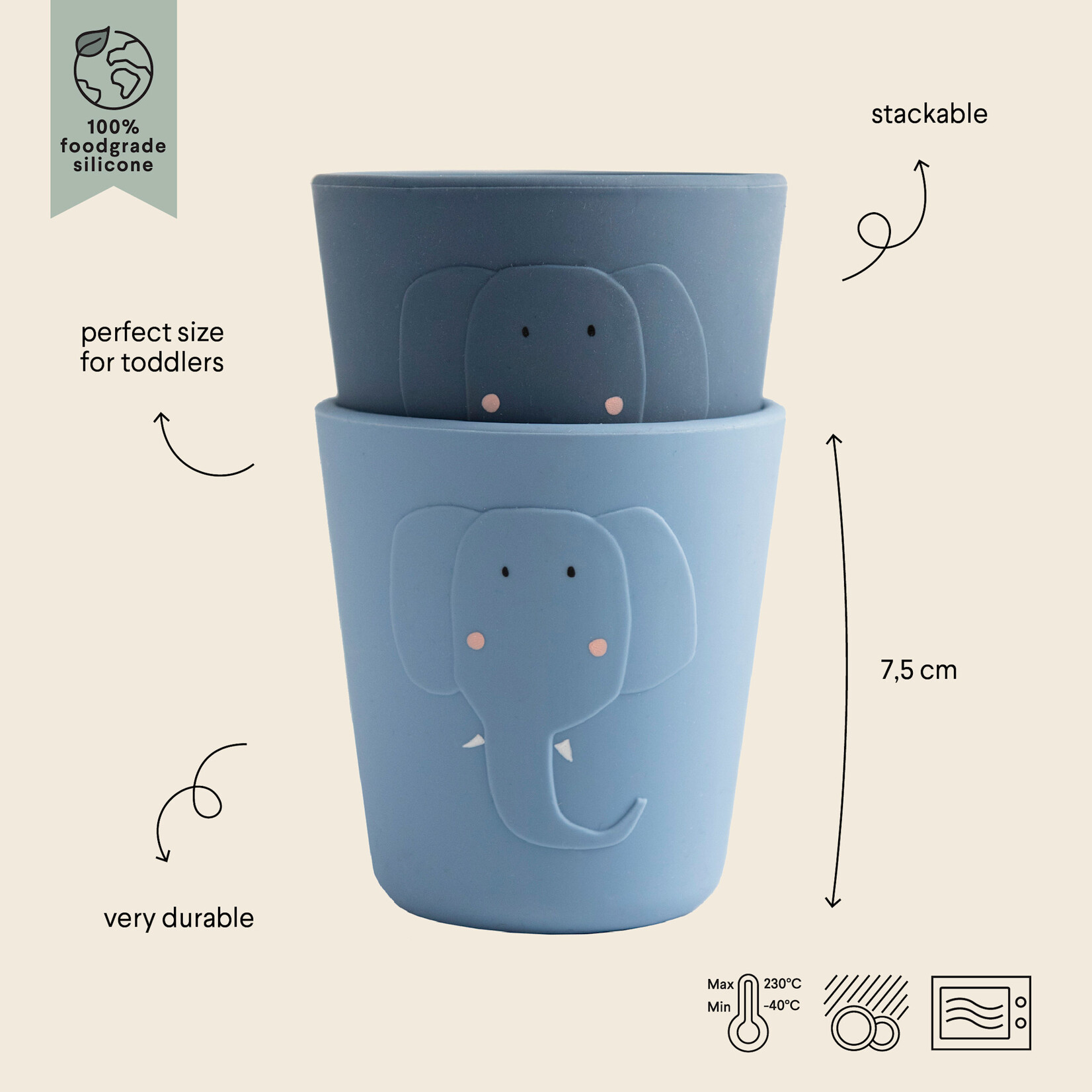 Trixie Trixie - Silicone beker 2-pack- Mrs. Elephant
